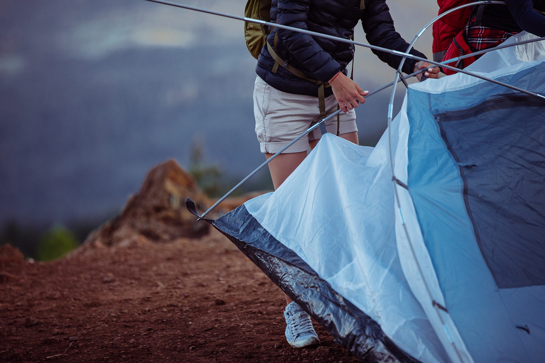 putting up a tent